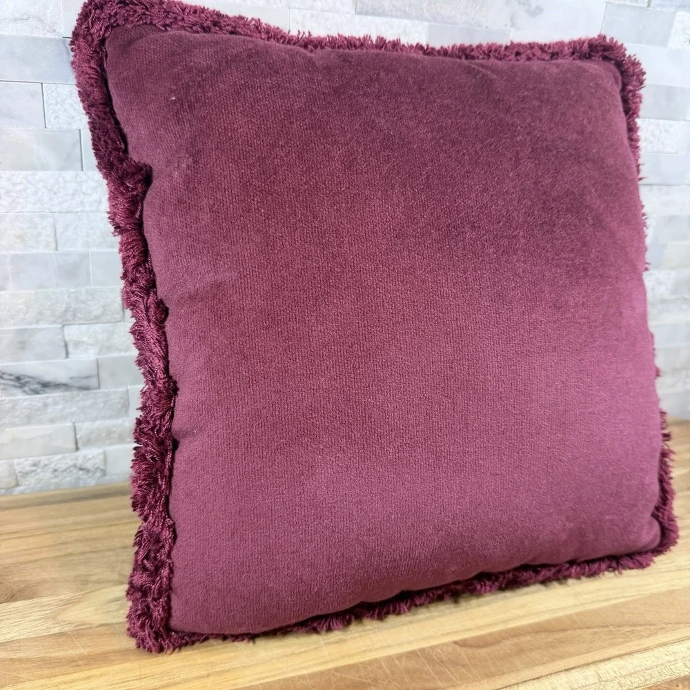 Vintage Santa Claus Tapestry Throw Pillow‎ Burgundy Fringe Velvet Back 11x11